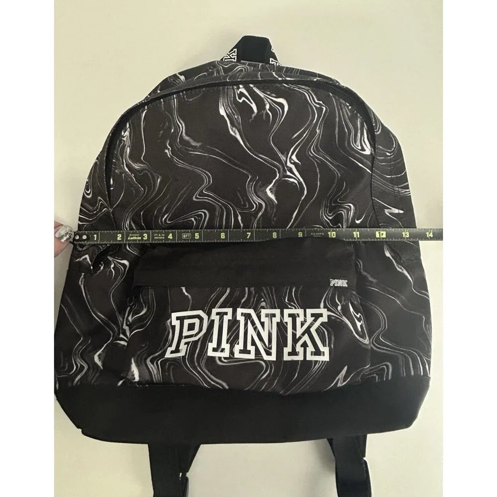 VS Pink Bookbag Backpack Victoria’s Secret Black Marbled Logo Medium EUC 2018